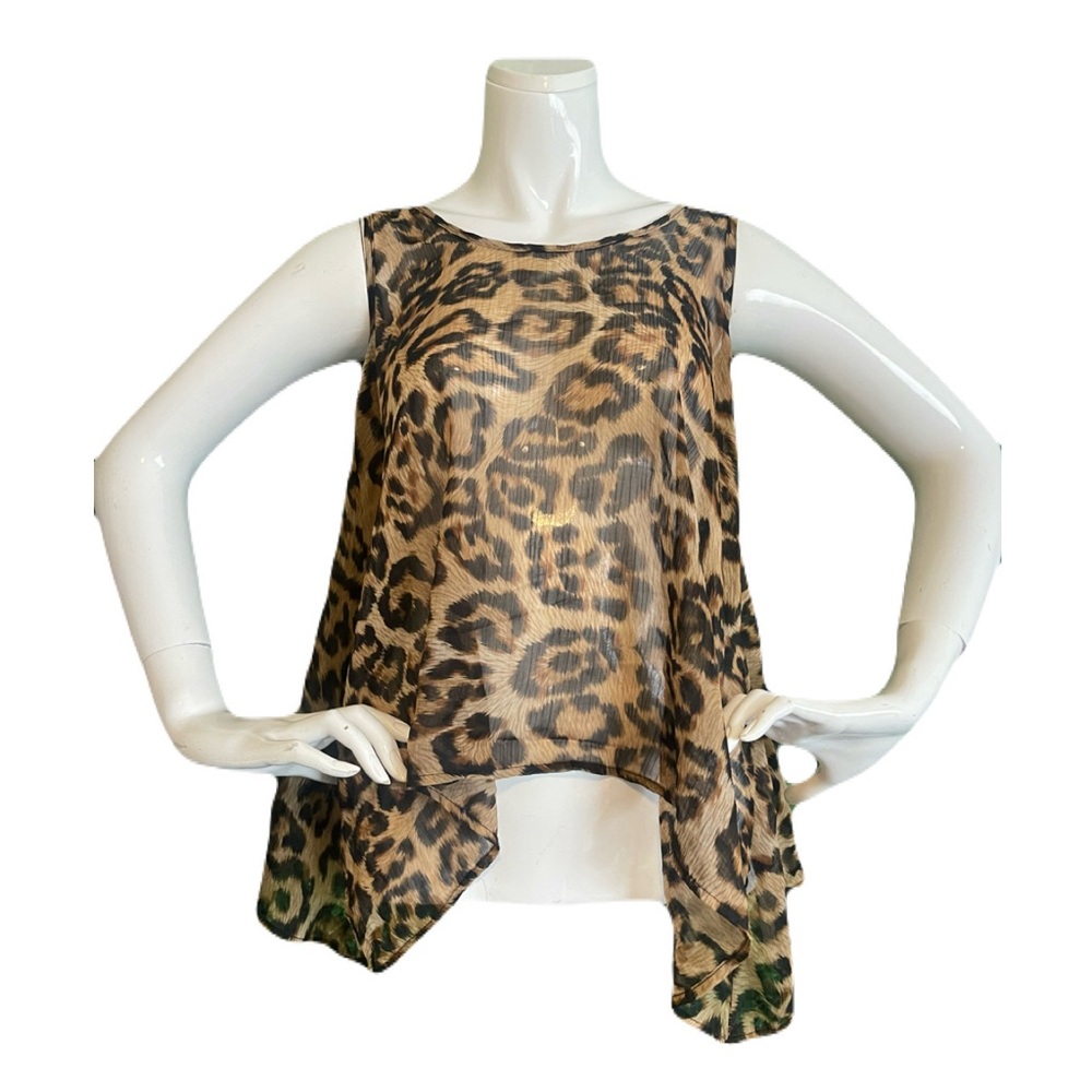 Forever 21 Animal Print Sharkbite Tank Top Jaguar Sheer Chiffon Small